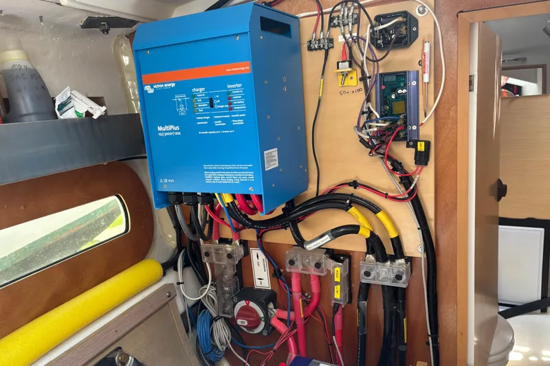 Statira Yacht Photos Pics Electrical system setup in a 2017 Jeanneau Sun Odyssey 389 sailboat, featuring a Victron Energy MultiPlus inverter.