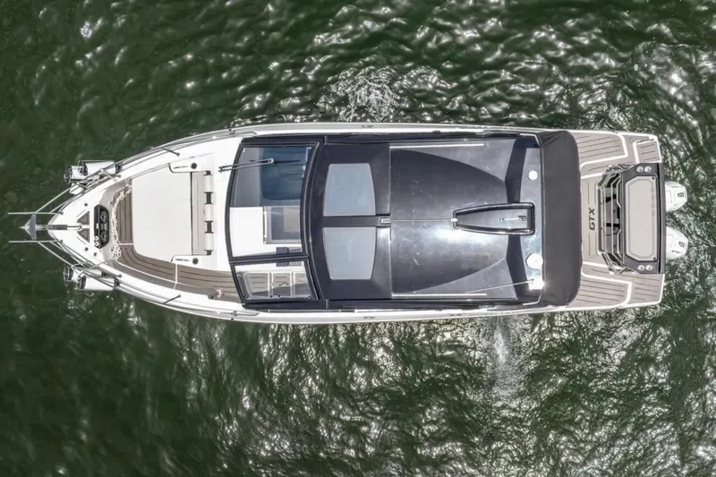  Yacht Photos Pics Aerial view of 2026 Granfort 37 GTX boat cruising on water.