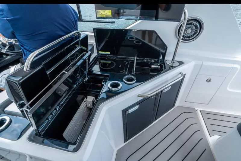  Yacht Photos Pics Granfort 37 GTX 2026 yacht interior with sleek kitchen and modern appliances.