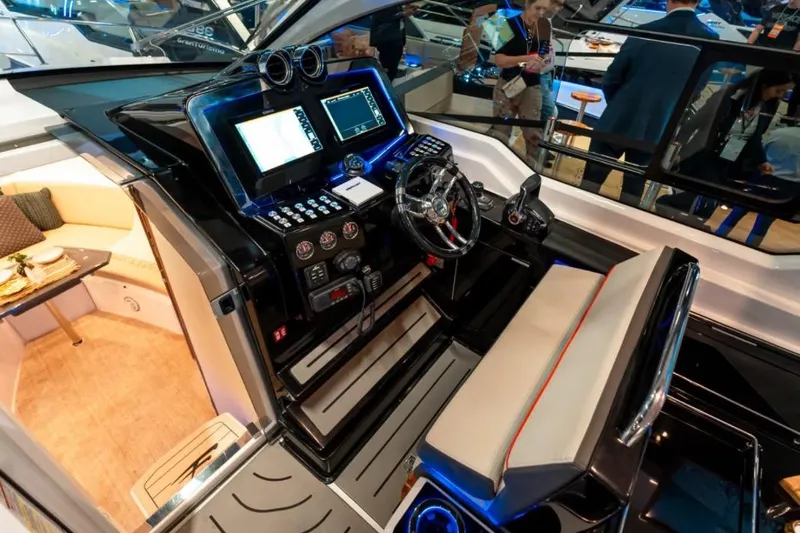  Yacht Photos Pics Interior of 2026 Granfort 37 GTX yacht with modern cockpit and seating area.