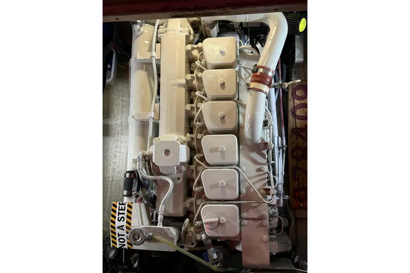 Dobro Yacht Photos Pics Engine of a 1990 Nordic Tug 32 boat, detailed view.