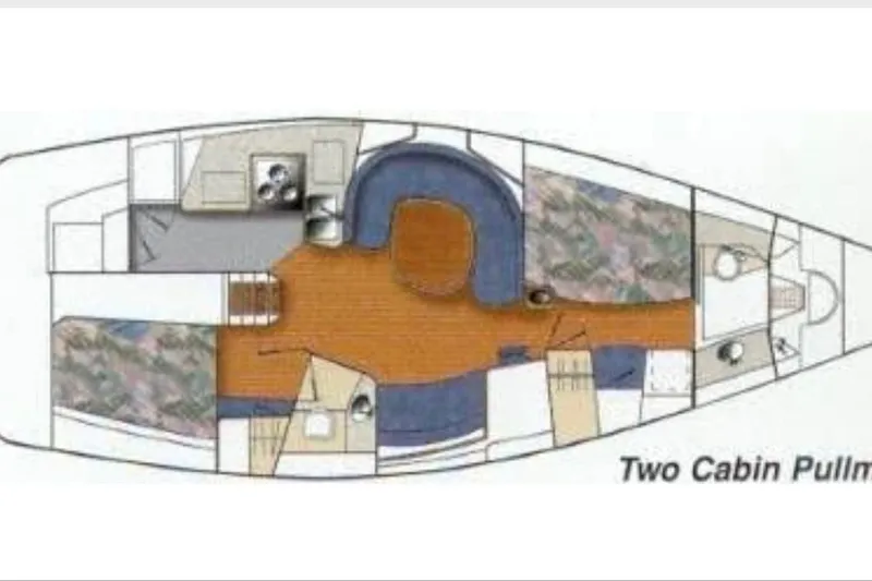 Simpatico Yacht Photos Pics Floor plan of a 1999 Catalina 42 MkII sailboat, featuring two cabin pullman layout.