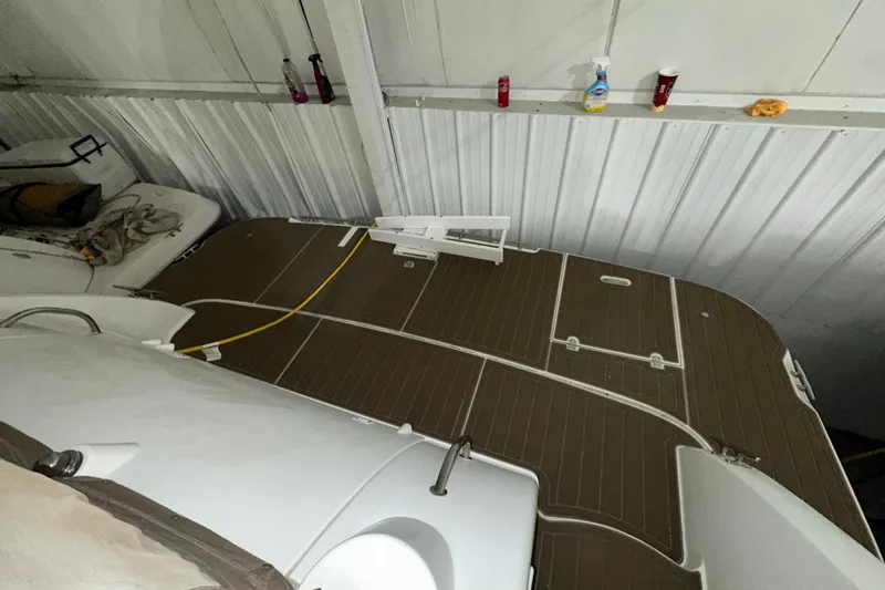  Yacht Photos Pics 1999 Cruisers Yachts 3870 Esprit in storage, showing deck and equipment.