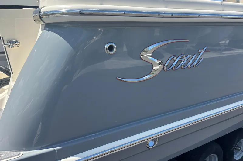  Yacht Photos Pics 2026 Scout 255 Dorado boat with sleek gray exterior and chrome accents.
