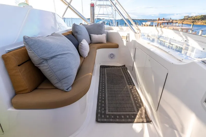 Geaux Time Yacht Photos Pics Luxurious seating area on a 2002 Viking 52 Convertible yacht with ocean view.