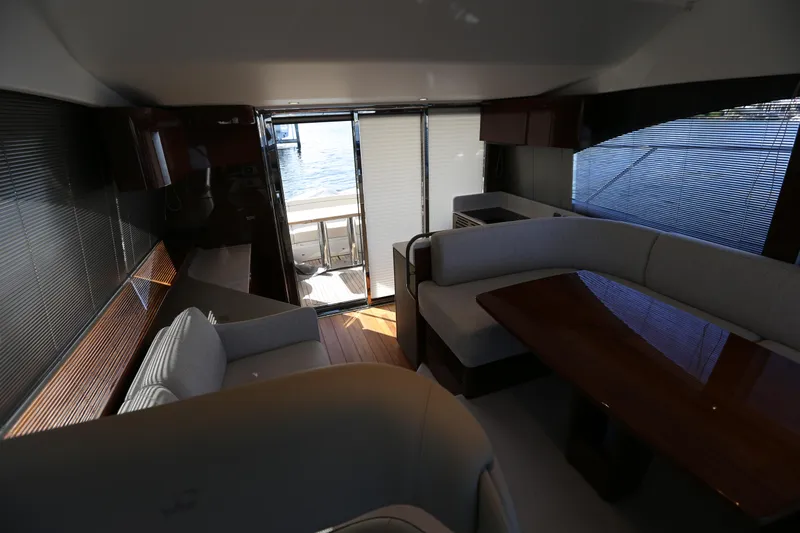 Ytf 002 Yacht Photos Pics Interior of 2024 Princess F45 yacht, featuring elegant seating and modern design.