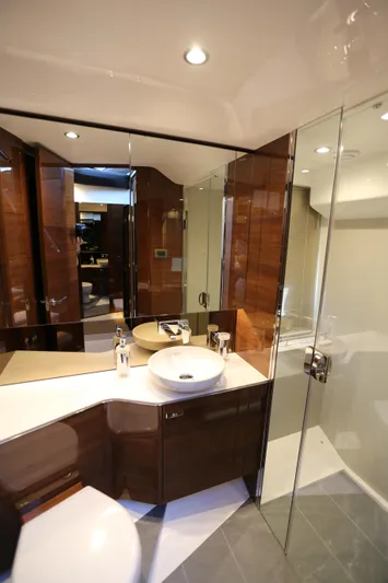 Ytf 002 Yacht Photos Pics Luxurious bathroom interior of 2024 Princess F45 yacht with modern fixtures and elegant design.
