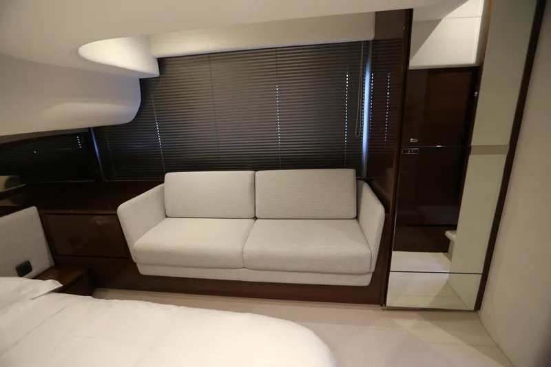 Ytf 002 Yacht Photos Pics Luxurious interior of 2024 Princess F45 yacht with elegant sofa and modern design.
