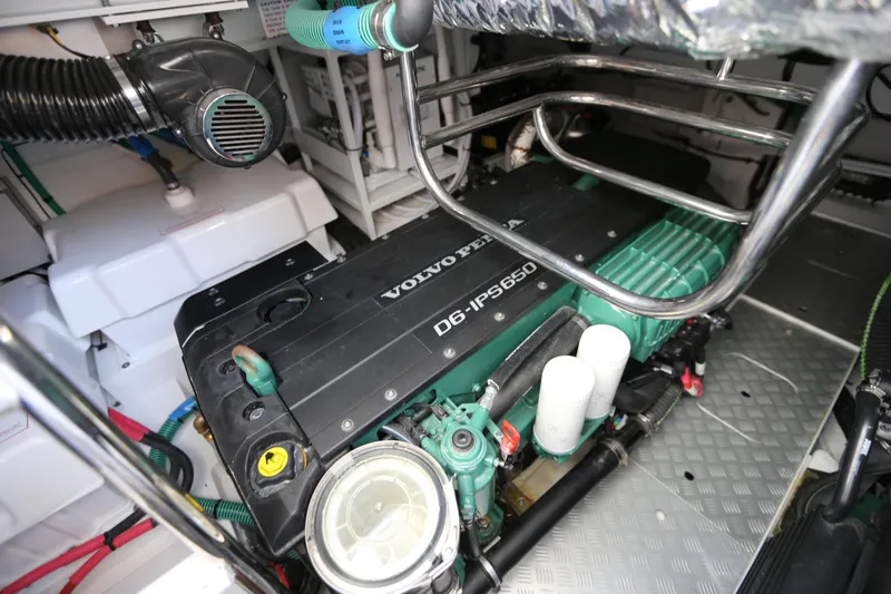 Ytf 002 Yacht Photos Pics Engine compartment of 2024 Princess F45 yacht with Volvo Penta D6-IPS650 engine.