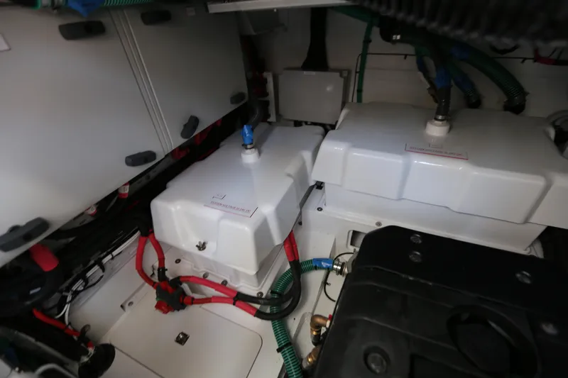 Ytf 002 Yacht Photos Pics Engine room of 2024 Princess F45 yacht with visible wiring and components.