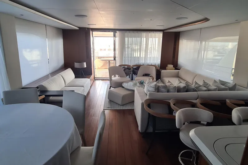  Yacht Photos Pics Luxurious interior of 2022 Princess Y85 yacht with elegant seating and modern decor.