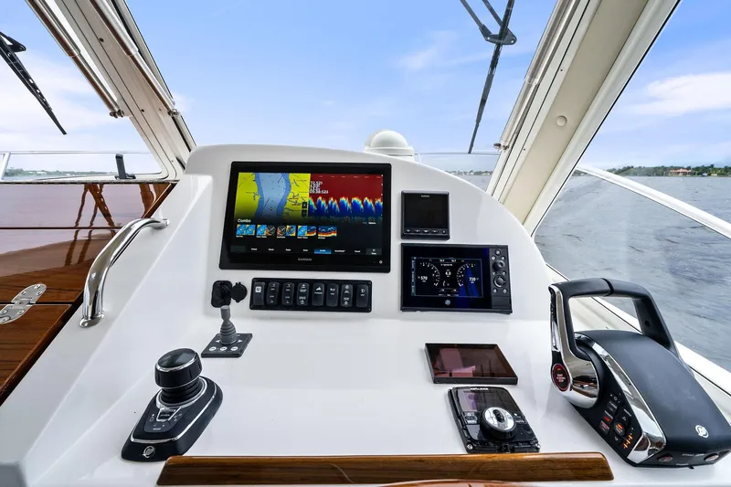 Tumalum Yacht Photos Pics Helm of 2023 MJM 35 yacht with advanced navigation and control systems.
