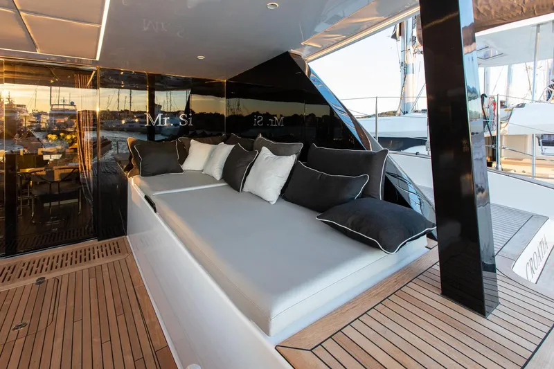 Mr.si. Yacht Photos Pics Luxurious Sunreef 60 yacht deck with elegant seating, 2023 model.