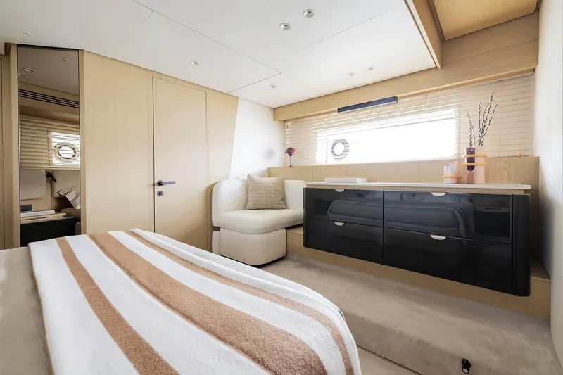  Yacht Photos Pics Manufacturer Provided Image: Luxurious interior of 2025 Azimut Fly 62 yacht with modern furnishings and elegant design.