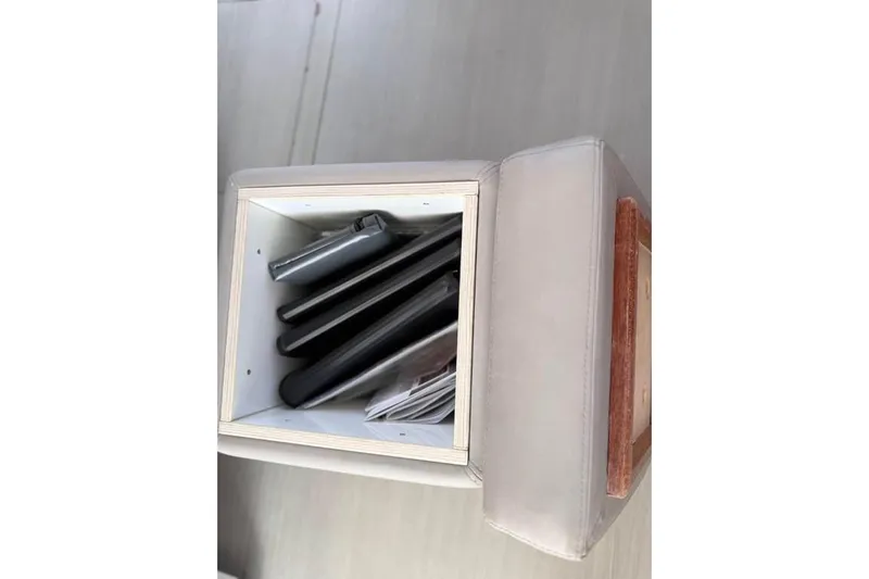 Sweet 2 Bad Yacht Photos Pics Hidden compartment in Leopard 404 yacht, storing laptops and documents, 2016 model.