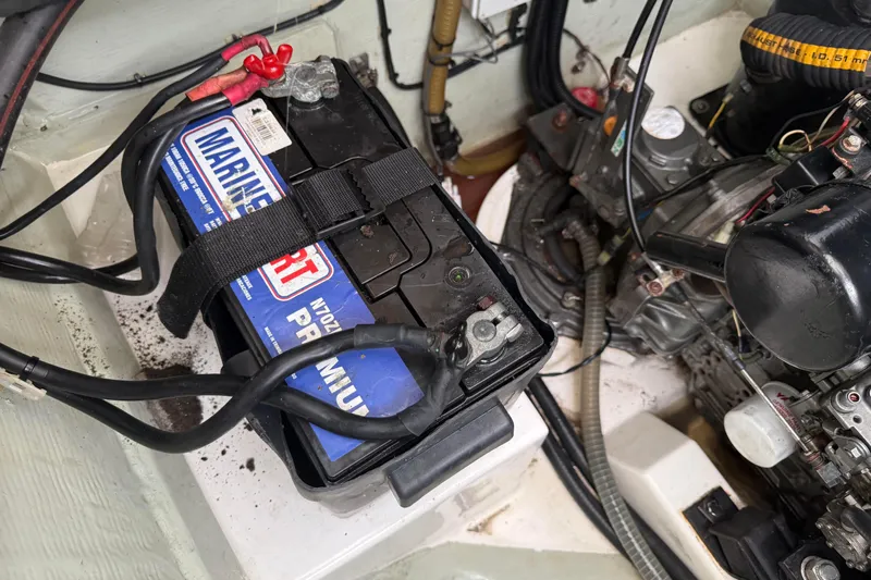 Sweet 2 Bad Yacht Photos Pics Marine battery in a Leopard 404 engine compartment, 2016 model.