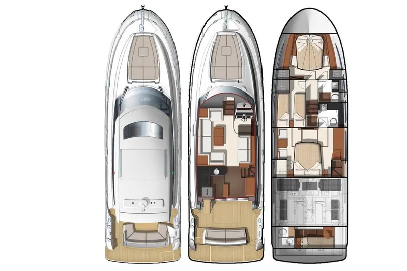 Top Nach Yacht Photos Pics Floor plan of 2017 Prestige 500S yacht, showcasing deck and interior layout.