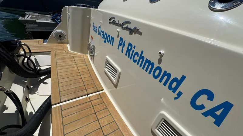 Sea Dragon Yacht Photos Pics 2023 Chris-Craft Calypso 35 boat with teak deck, docked in Pt Richmond, CA.