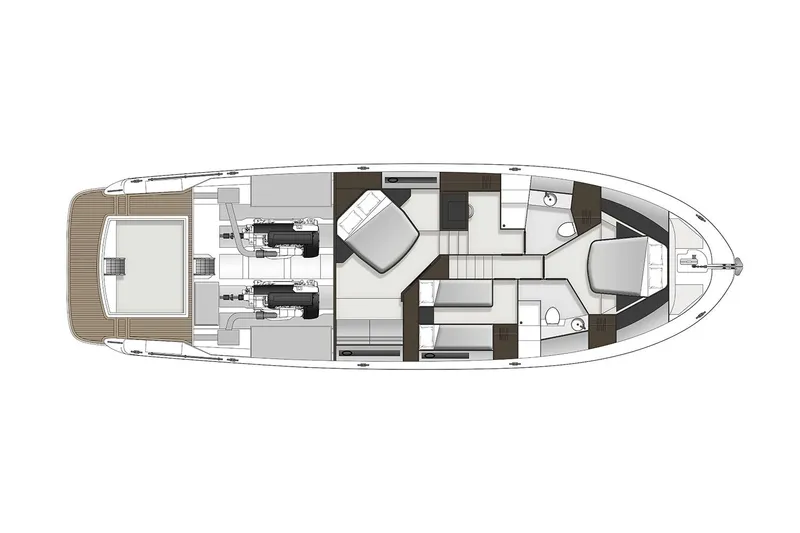 True North Yacht Photos Pics Manufacturer Provided Image: 2020 Maritimo M59 yacht floor plan, showcasing spacious interior layout and engine room.
