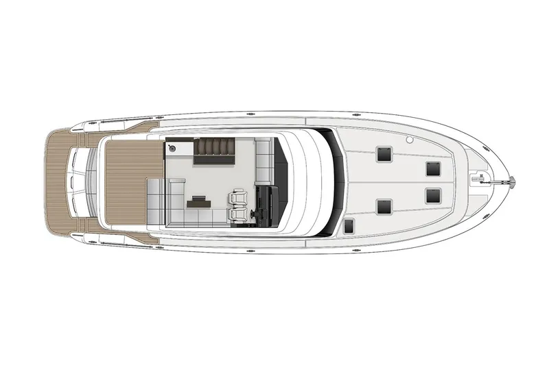 True North Yacht Photos Pics Manufacturer Provided Image: Top view layout of 2020 Maritimo M59 yacht interior and deck.