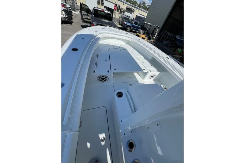  Yacht Photos Pics 2025 Barker Boatworks 26 Open, sleek white deck, spacious layout, modern design.