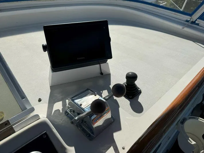  Yacht Photos Pics Control panel of a 1980 Ocean Alexander 50 MK1 yacht with navigation equipment.