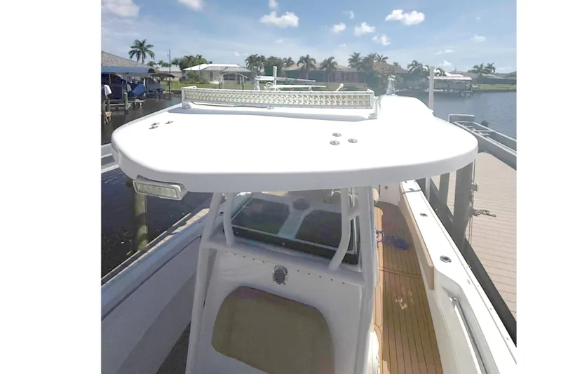  Yacht Photos Pics 2019 Cape Horn 27XS boat top view under clear blue sky.