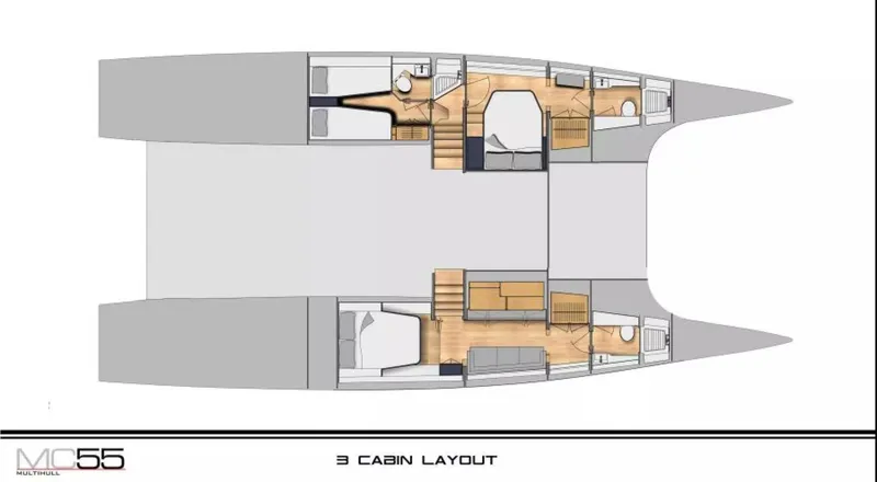  Yacht Photos Pics 2026 McConaghy MC55 yacht, 3-cabin layout, detailed interior floor plan.