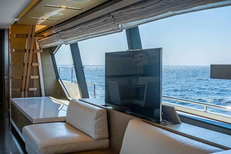  Yacht Photos Pics Luxurious interior of 2013 Ferretti Yachts 870 with ocean view and modern furnishings.