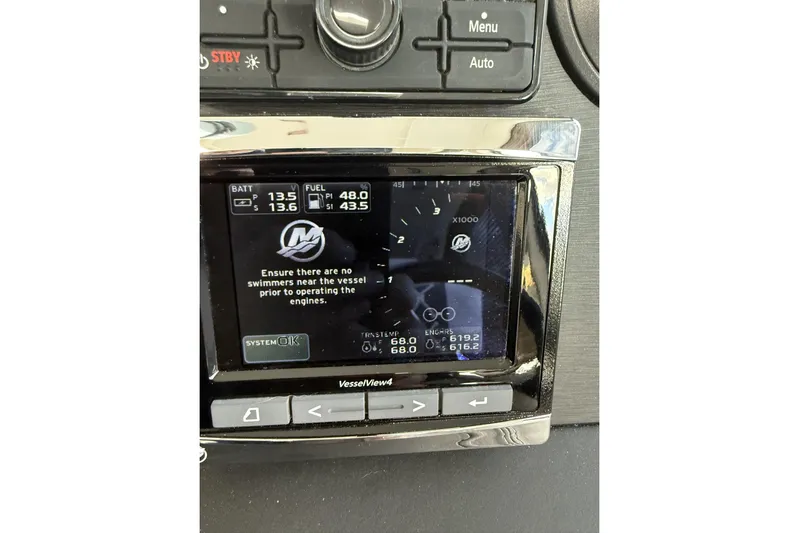  Yacht Photos Pics 2018 Sea Ray Sundancer 460 dashboard display showing engine and fuel information.