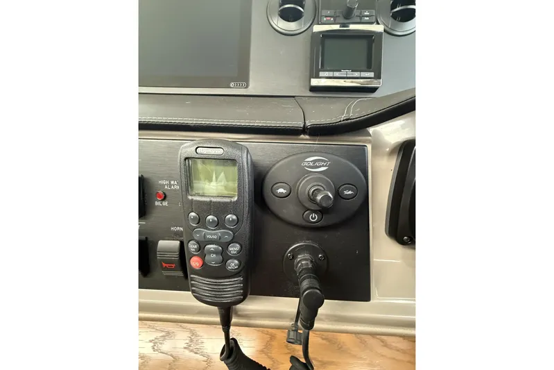  Yacht Photos Pics Control panel of a 2018 Sea Ray Sundancer 460 yacht with communication devices.