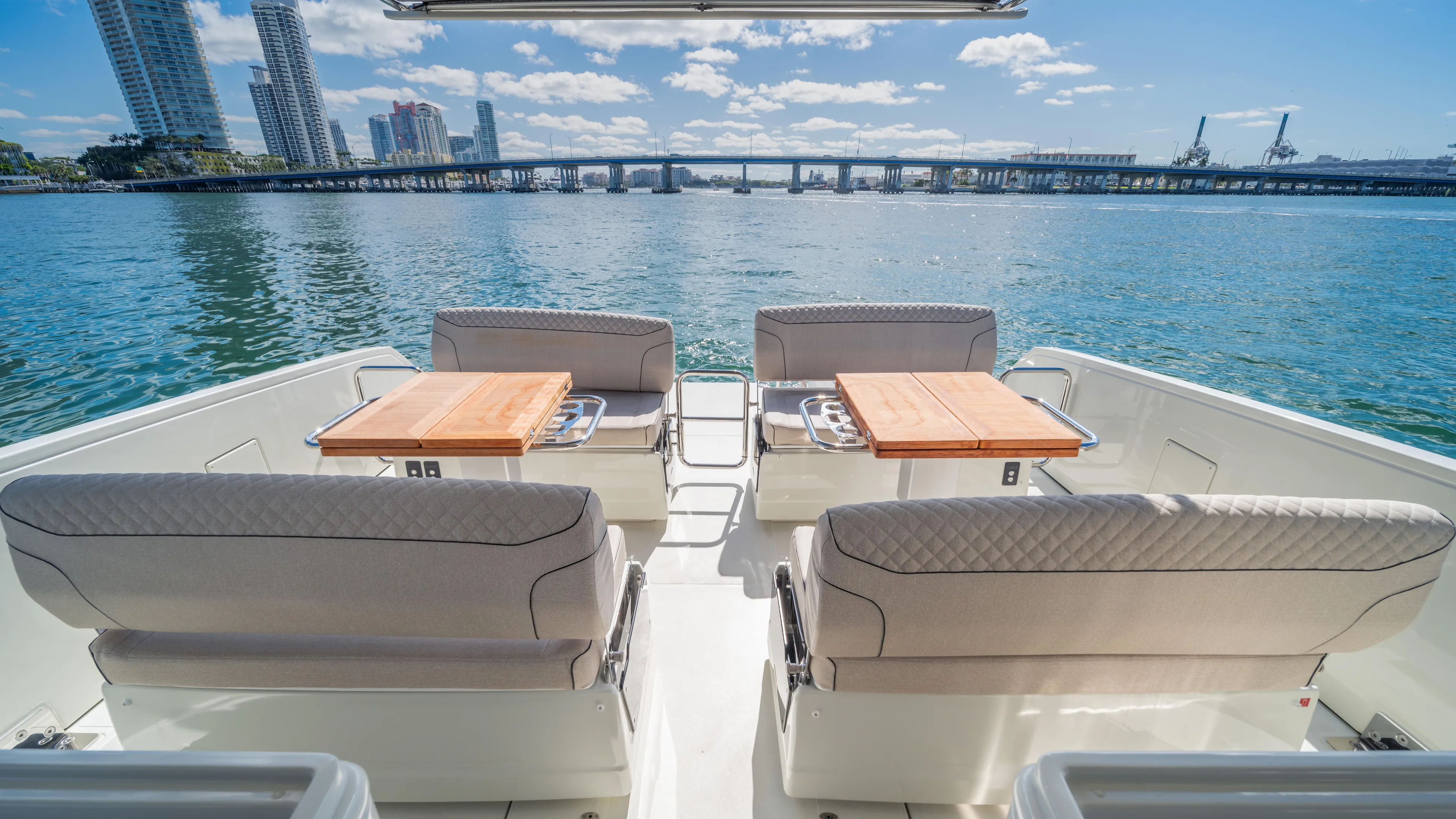  Yacht Photos Pics Luxury YOT 36 yacht interior with waterfront cityscape, 2025 model.