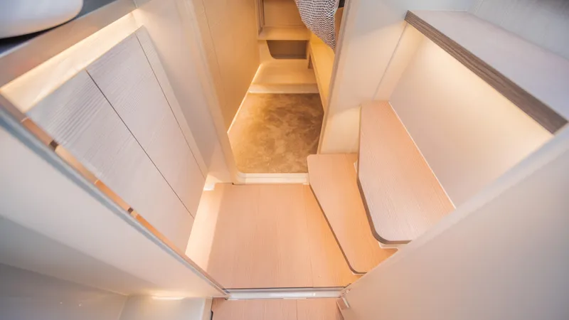  Yacht Photos Pics Modern interior of 2025 YOT 36 yacht with sleek design and ambient lighting.