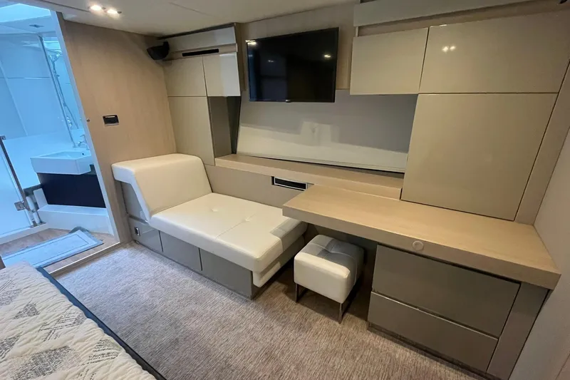  Yacht Photos Pics Luxurious interior of 2012 Fairline Targa 58 Gran Turismo yacht with modern furnishings.