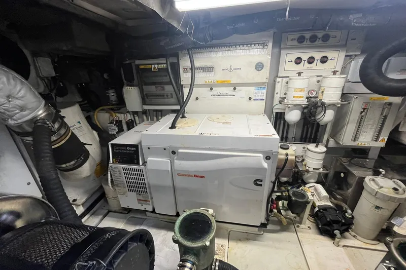  Yacht Photos Pics Engine room of 2012 Fairline Targa 58 Gran Turismo with Cummins Onan generator.