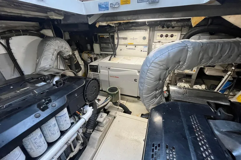  Yacht Photos Pics Engine room of 2012 Fairline Targa 58 Gran Turismo yacht, showcasing machinery and equipment.