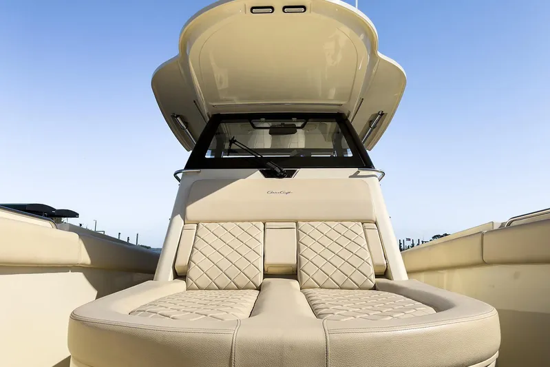 Our Trade Yacht Photos Pics 2019 Chris-Craft Catalina 30 boat interior with luxurious seating and sleek design.