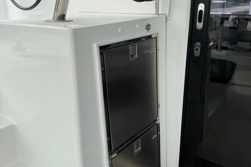 Jelliblu Yacht Photos Pics Stainless steel storage on 2019 Lagoon 42 yacht, featuring sleek design and modern amenities.