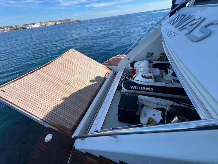 Armaar Yacht Photos Pics Astondoa AS100 Century 2017 yacht with open deck and Williams tender on the water.