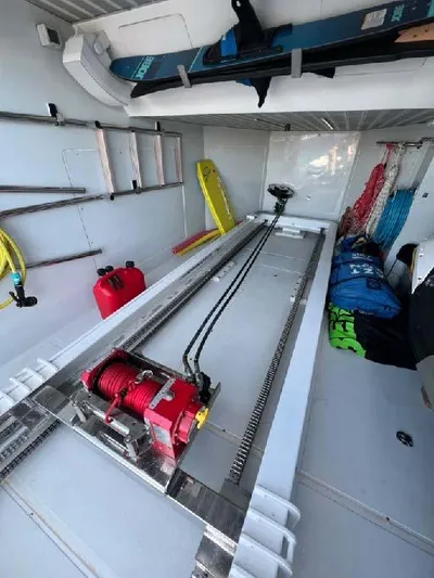 Armaar Yacht Photos Pics Storage area of 2017 Astondoa AS100 Century yacht with equipment and gear.