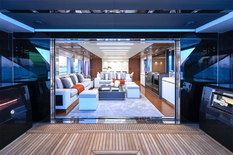 Armaar Yacht Photos Pics Luxurious interior of 2017 Astondoa AS100 Century yacht, featuring elegant seating and modern design.