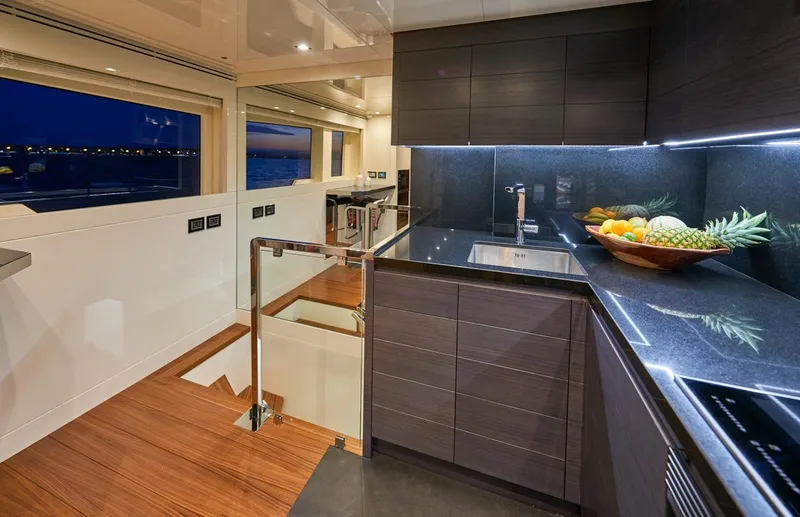 Armaar Yacht Photos Pics Luxurious kitchen interior of 2017 Astondoa AS100 Century yacht with modern design.