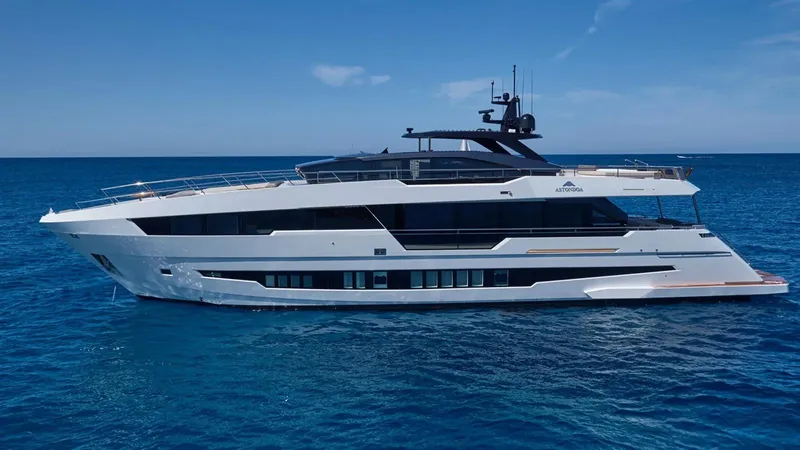 Armaar Yacht Photos Pics Luxurious 2017 Astondoa AS100 Century yacht cruising on clear blue waters.