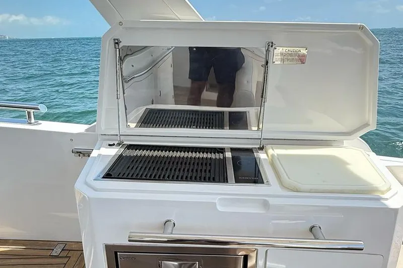 2017 Azimut Verve 40 @ Cancun Yacht Photos Pics Outdoor grill on 2017 Azimut Verve 40 yacht with ocean view.