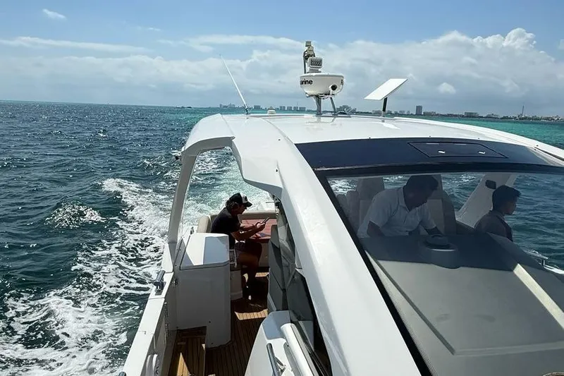 2017 Azimut Verve 40 @ Cancun Yacht Photos Pics 2017 Azimut Verve 40 yacht cruising on open sea with passengers onboard.