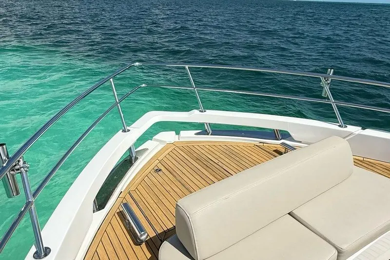 2017 Azimut Verve 40 @ Cancun Yacht Photos Pics 2017 Azimut Verve 40 yacht deck with ocean view and seating area.