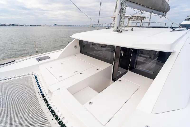 Everything Zen Yacht Photos Pics 2017 Leopard 40 catamaran deck with spacious seating and ocean view.