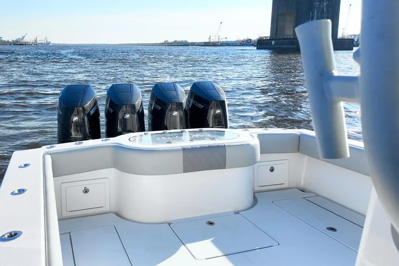  Yacht Photos Pics 2025 Onslow Bay 41 Tournament boat with four powerful outboard engines on the water.