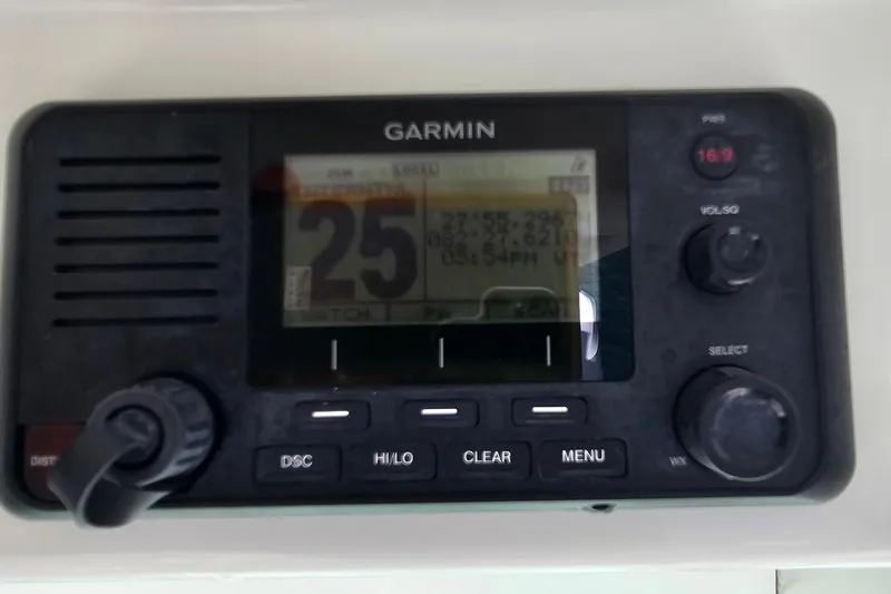  Yacht Photos Pics Garmin marine radio display on 2021 Everglades 273 Center Console boat.