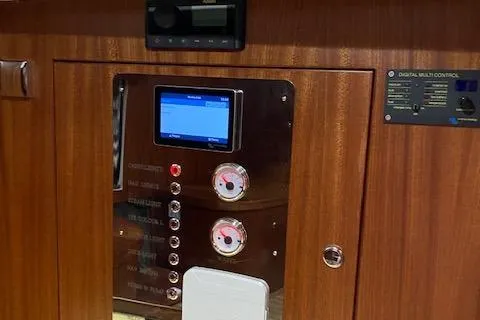  Yacht Photos Pics Control panel of 2022 Leonardo Yachts Eagle 44, featuring digital and analog displays.